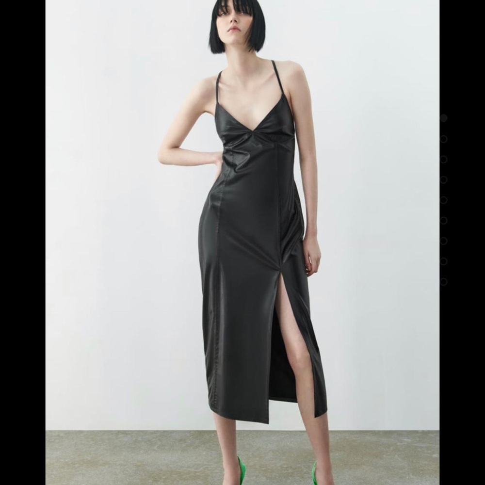 BNWT- Zara Faux Leather Slip Dress Midi